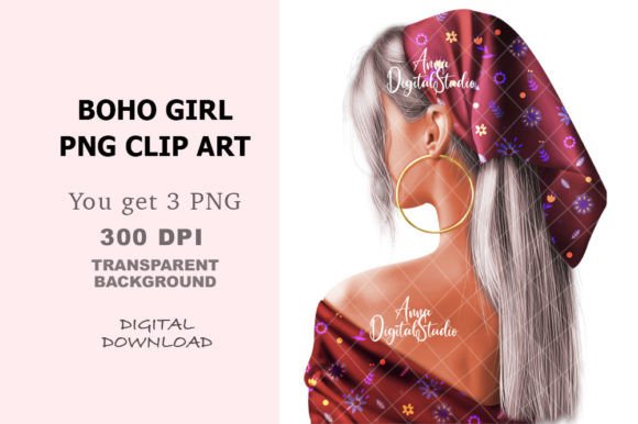 Boho Girl Clip Art, Fashion Illustration