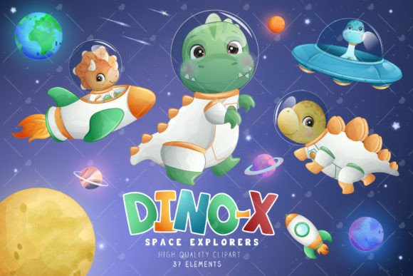Doodle Dinosaurs Space Clipart