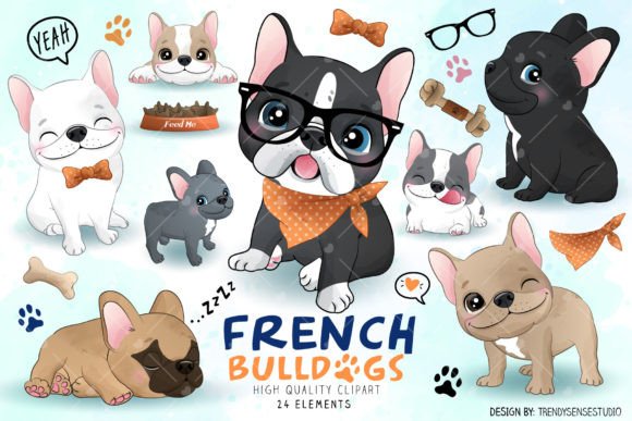 Doodle French Bulldogs Clipart