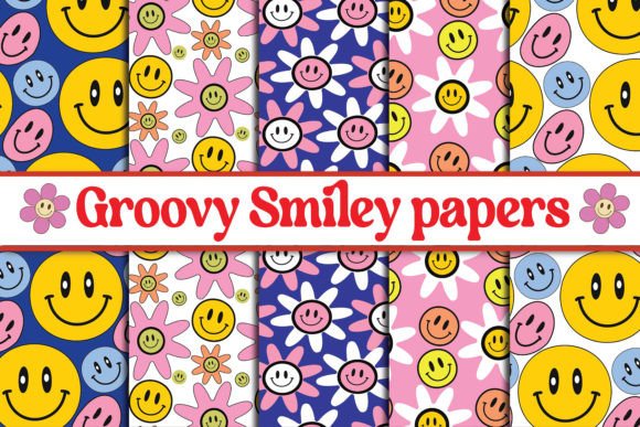 Groovy Smiley RETRO Digital Paper Pattern: Elevating Creative Projects with Vintage Charm